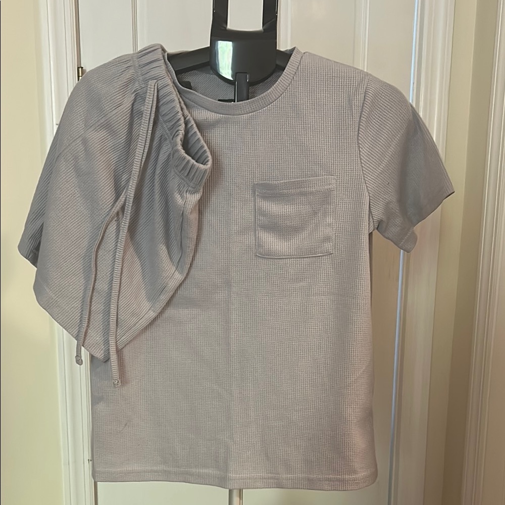 Kids Short Sleeve Waffle Tee & Shorts Set - Light Gray